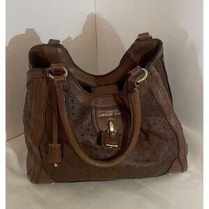 London Fog Faux-Leather Ostrich-Embossed Satchel Shoulder Bag!
